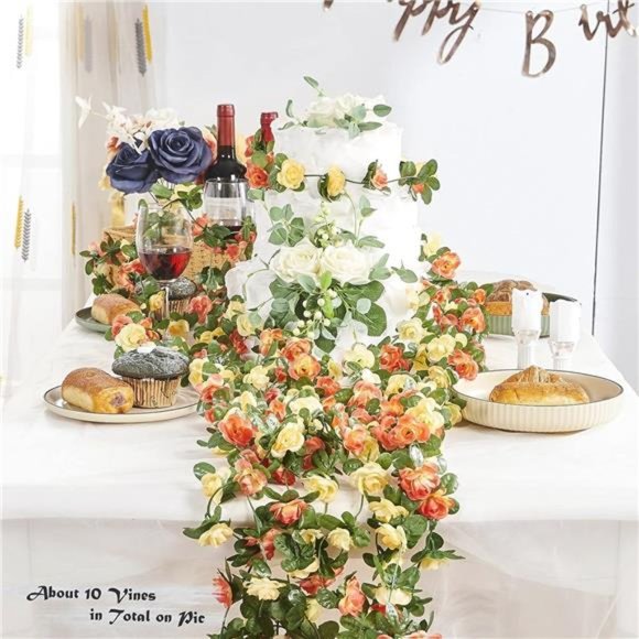 8Pcs 66FT Flower Garland, Artificial Rose Vine Flowers with Green Leaves Hanging - Picture 2 of 6